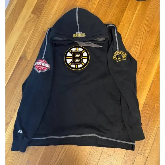 Boston Bruins Majestic NHL Hoodie Sweatshirt Waffle Knit Lined Size L Eastern Co - Picture 14 of 16